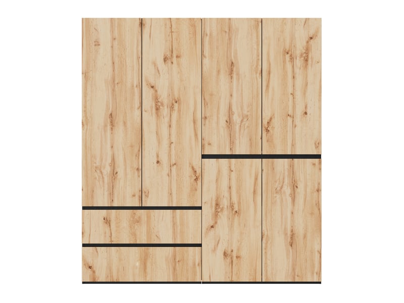 Armoire 6 portes 180 x 50 x 200 cm – chêne artisan et blanc – 5 tiroirs, 2 tringles, grand rangement  - Conforama D