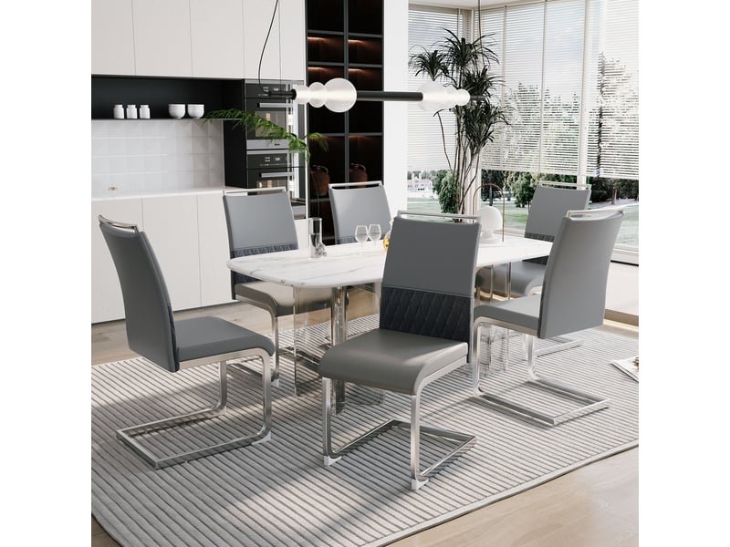  Lot de 6 chaises de salle à manger,42x45x95 cm,pu et lin,gris  - Conforama B