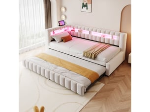 Lit extensible 90x200 cm <strong></strong>  <strong></strong> coloris beige