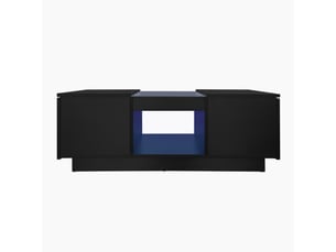 Table basse led noire 100x50x40 cm, verre décoratif, 2 tiroirs + niche, contrôle par appli