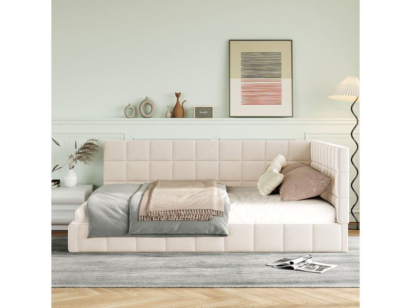  Lit convertible en tissu beige 140x200 cm  - Conforama D