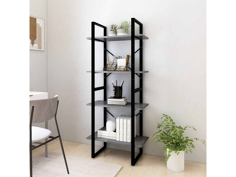  Bibliothèque à 4 niveaux, armoire à livres gris 60x30x140 cm bois de pin massif  - Conforama C
