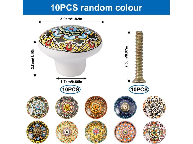  10 unités de boutons de céramique, en plusieurs couleurs, boutons pour meubles  - Conforama E