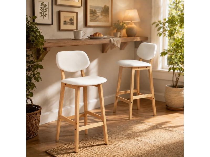  Lot de 2 tabourets de bar avec dossier et assise rembourrée blancs  - Conforama D