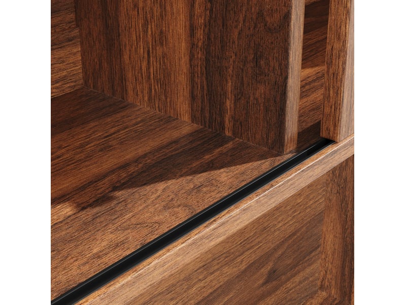 Buffet haut 140 x 40 x 185 cm noyer, mdf et verre, rangement avec led pour cuisine, salon ou salle à manger  - Conforama E
