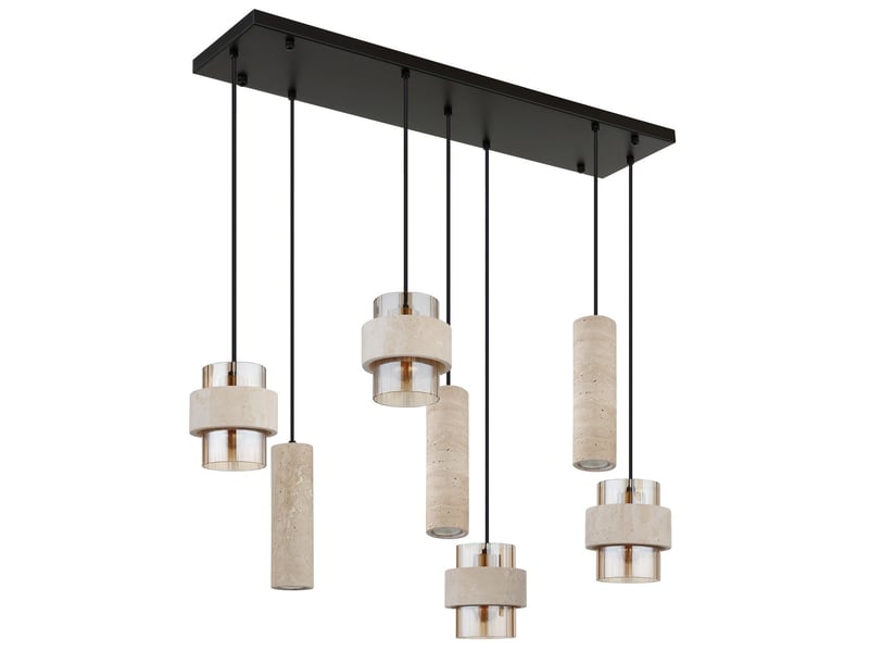  Globo daren suspension cluster, noir mat, abat-jour en verre ambré, 3 x gu10 4 x e27  - Conforama C