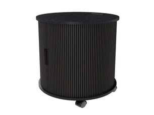 Table de chevet ronde pivotante avec station de charge intégrée, 2 niveaux de rangement et roulettes freinables