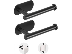 Lot de deux porte-papier toilette auto-adhésifs, antirouille, sans perçage, à fixer au mur pour salles de bains et toilettes (noir)
