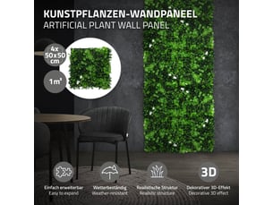 Ecd germany mur végétal artificiel réaliste white jasmine, 50x50 cm vert 1 m², feuillage décoratif dense haie synthétique clôture fausse plante brise-vue avec protection uv pour intérieur extérieur