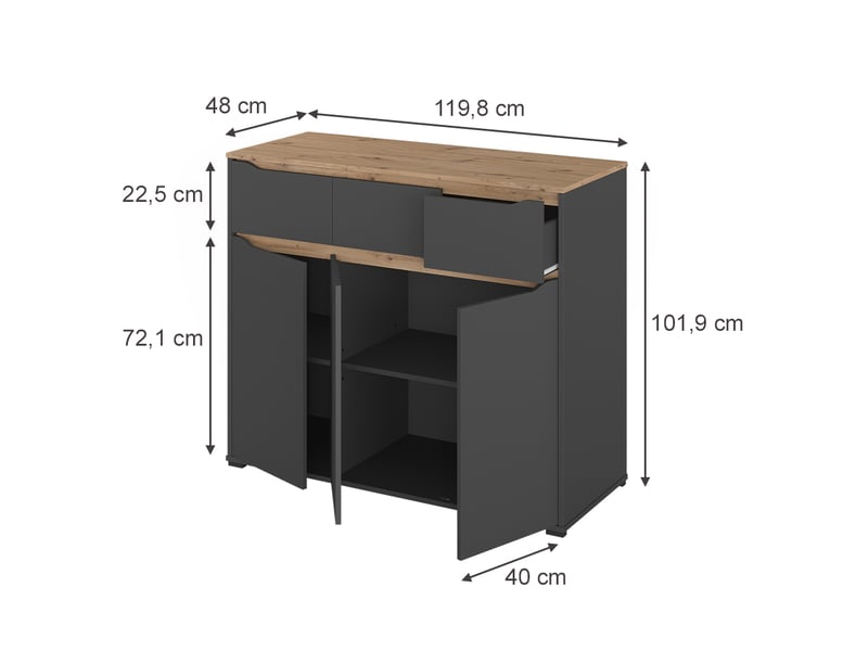  Vicco commode avec tiroirs, anthracitechêne artisan, 119.8x101.9cm  - Conforama B