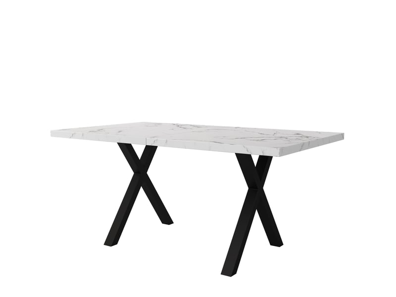  Table à manger rectangulaire 140 x 80 cm, mdf effet marbre blanc, métal noir  - Conforama A