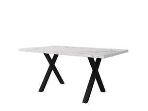 Table à manger rectangulaire 140 x 80 cm, mdf effet marbre blanc, métal noir