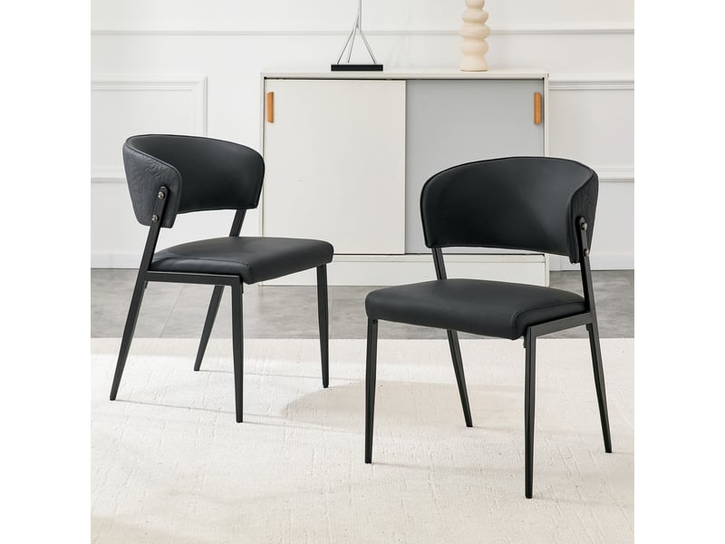  Chaise de salle à manger avec dossier ergonomique et pieds métal  - assise rembourrée simili cuir noir  - Conforama B