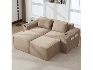 Canapé droit compressé fixe <strong>BEAOK</strong> <strong></strong> 2 places Velours côtelé kaki