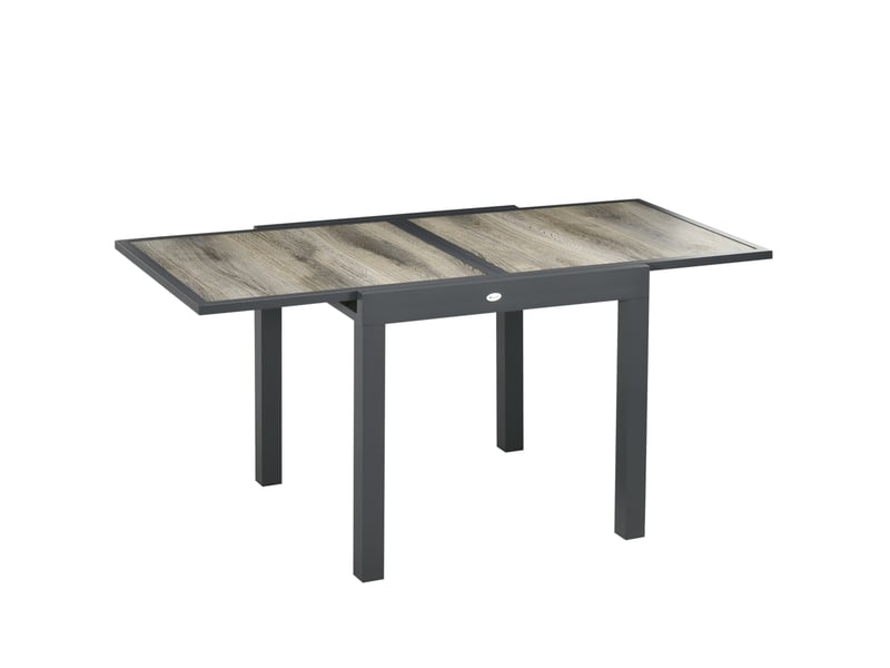 Table de jardin extensible 6 places beige et grise, plateau aspect bois 80 à 160 cm pour vos repas en plein air - Conforama A