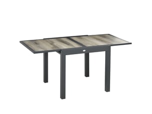 Table de jardin extensible 6 places beige et grise, plateau aspect bois 80 à 160 cm pour vos repas en plein air