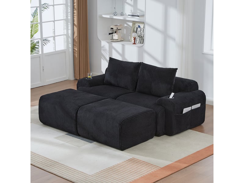  Canapé droit fixe 2 places tissu noir  - Conforama D