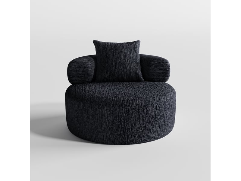 Fauteuil relax rond 1 place en chenille noir, 100x100x65 cm - Conforama E