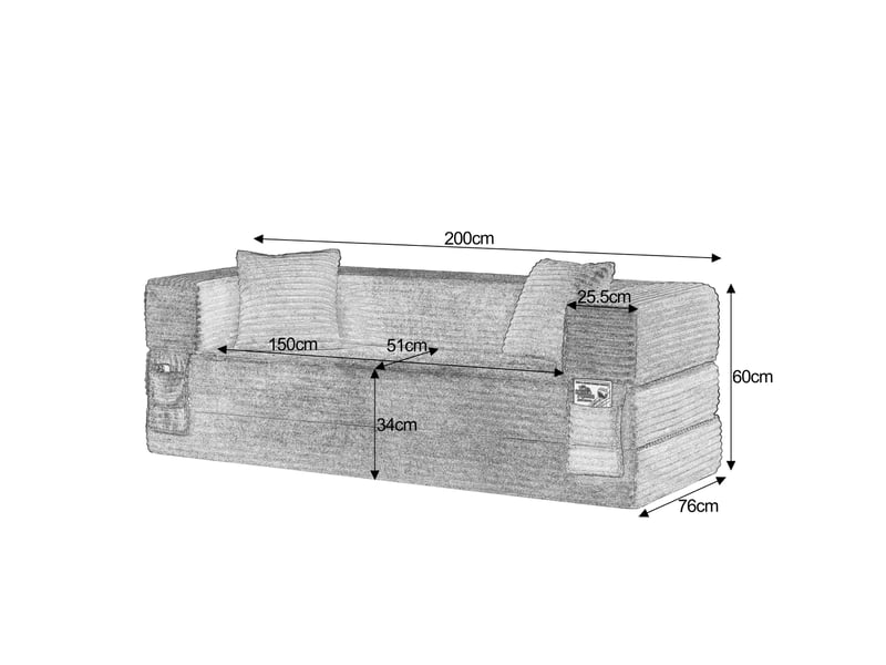  Canapé convertible 3 places 200x76x60 cm, style carré, velours côtelé, blanc  - Conforama C