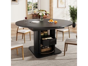 Table à manger extensible 118-158x118x76cm ronde ovale, table de cuisine 6 couverts avec tiroirs, mdf, noir