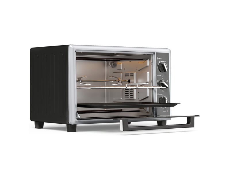 Mini-four électrique avec broche rotative 32l 1500w, four à convection multifonction, minuterie, chaleur tournante, noir - Conforama B