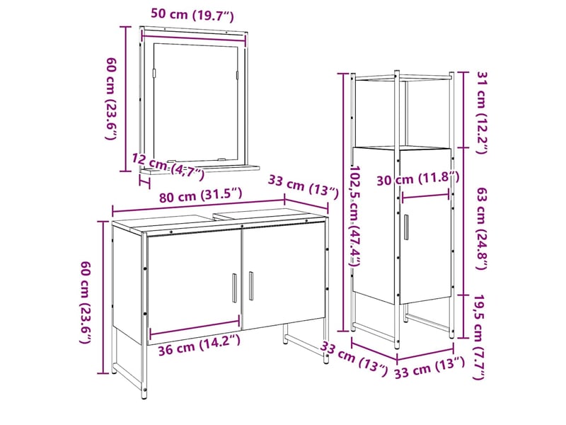 Ensemble de mobilier de salle de bain 3 pc marron cf64399 - Conforama E
