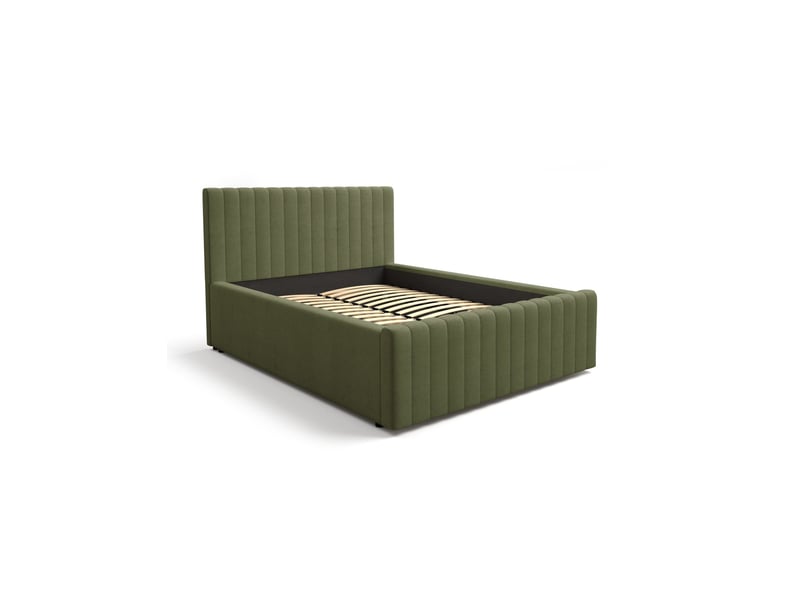  Lit eloria 160x200 cm vert kaki bouclé avec sommier  - Conforama A