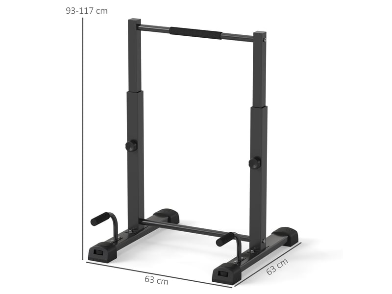  Station de dips réglable 93-117 cm avec barre de traction et 4 poignées de pompes, acier noir, jusqu'à 540 kg  - Conforama C