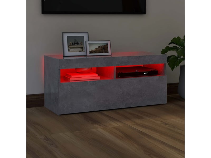 Meuble tv - banc tv - meuble de rangement avec lumières led gris béton 90x35x40 cm - Conforama D