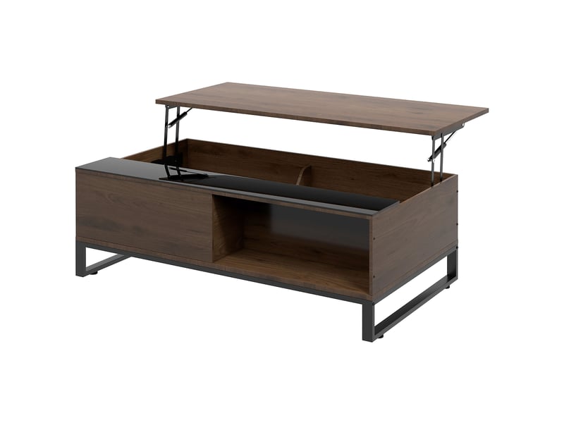 Table d'appoint avec mécanisme de levage, compartiment de rangement dissimulé, aspect noyer, structure en acier, 102 x 58 x 35,5 cm - Conforama B
