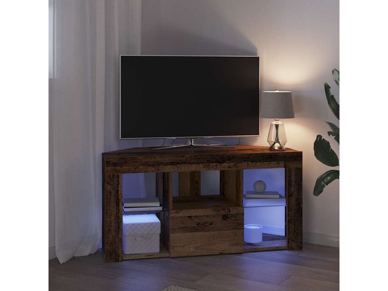  Meuble tv led d'angle 100x40x50 cm bois ancien  - Conforama E
