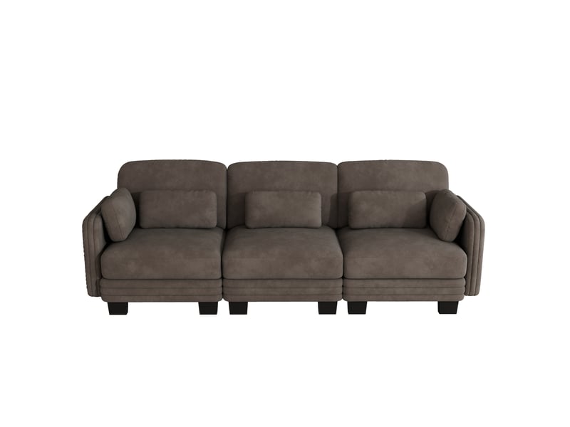 Canapé droit modulable 3 places en chenille marron 253x88x88 cm - Conforama D