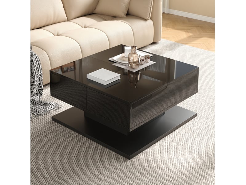 Table basse relevable avec led et rangement 72x72x35 cm noire - Conforama B