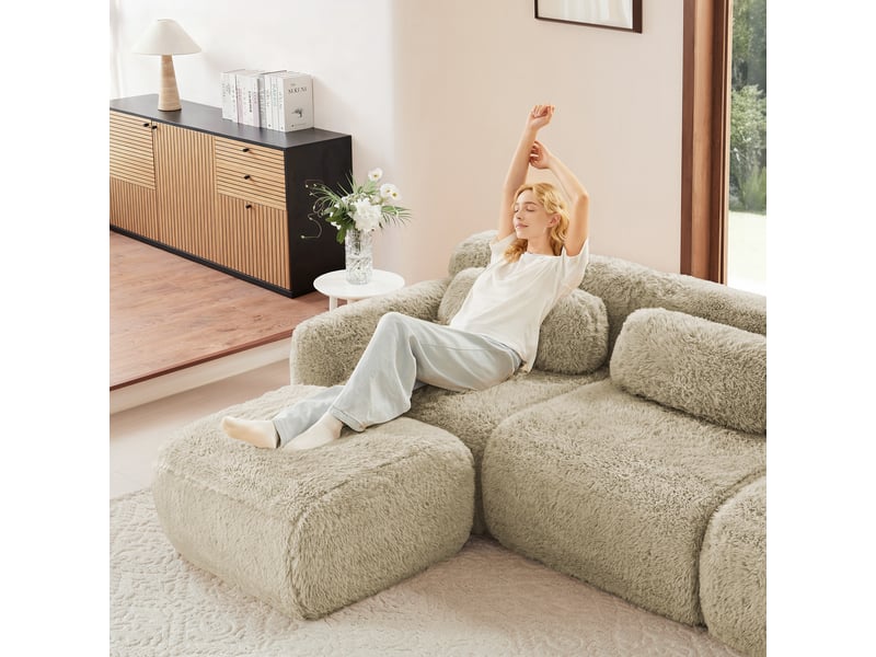 Canapé droit en tissu bouclette kaki, 3 places, 291 cm, modulable W3325S00203 - Conforama C