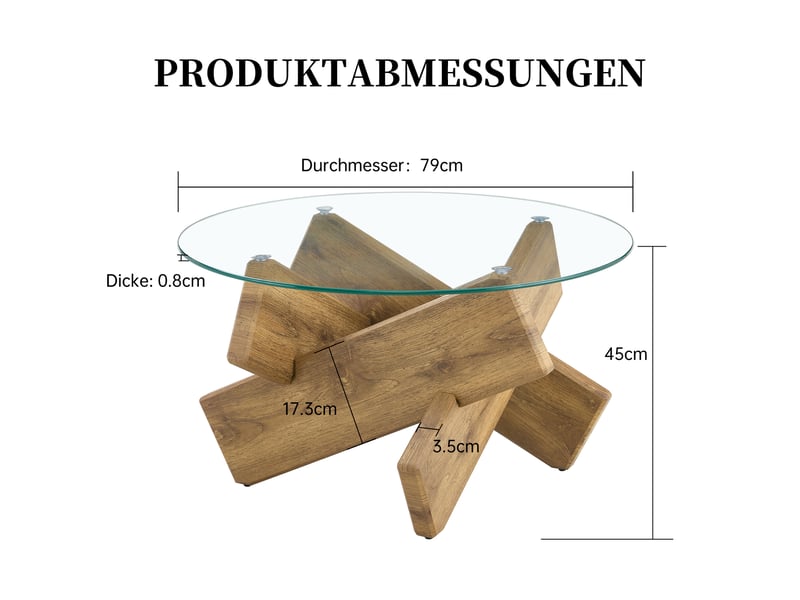  Table basse ronde mdf et verre, piètement croisé en bois, design créatif et moderne, 79cm de diamètre, plateau en verre trempé 0,8cm, coloris au choix  - Conforama C