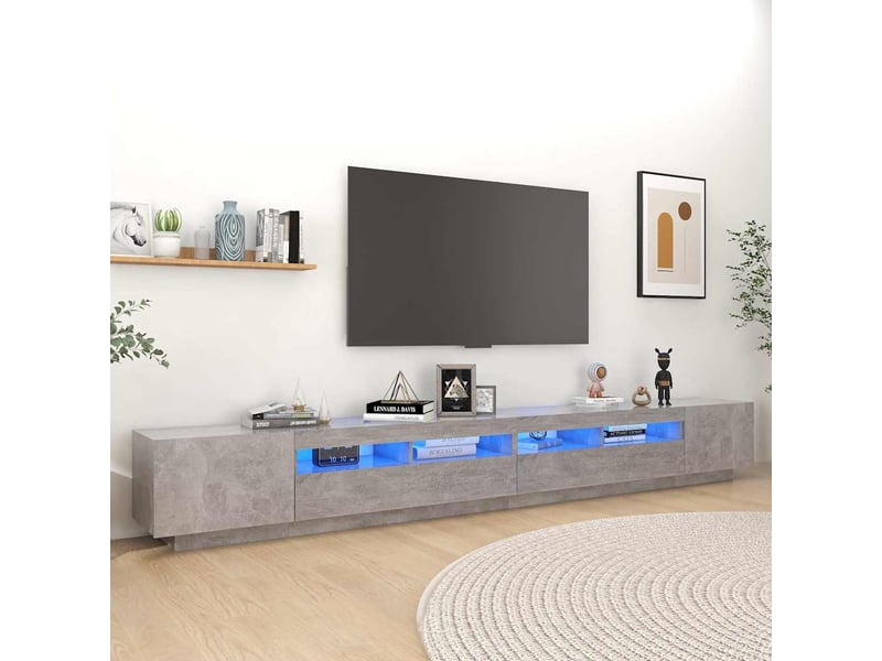  Meuble tv - banc tv - meuble de rangement avec lumières led gris béton 300x35x40 cm  - Conforama B