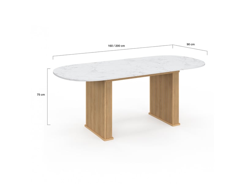 Table à manger extensible ovale juliette 6-10 personnes pieds effet lattes et plateau effet marbre alaska 160-200 cm  - Conforama E