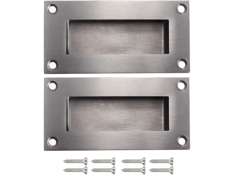  Jeu de 2 poignées rectangulaires encastrables pour portes coulissantes - argentées  - Conforama A