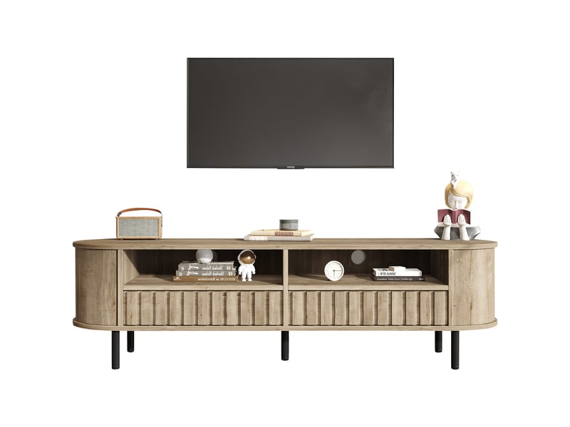  Meuble tv 160 x 40 x 48 cm – 2 placards et 2 tiroirs – mdf – 5 pieds – jusqu’à 65 pouces – bois naturel  - Conforama A