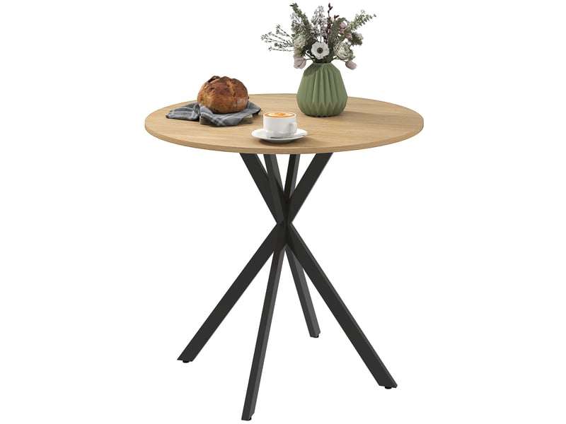  Table de cuisine ronde, 80 cm, plateau compact, panneaux de particules, métal, chêne blanc et noir  - Conforama B