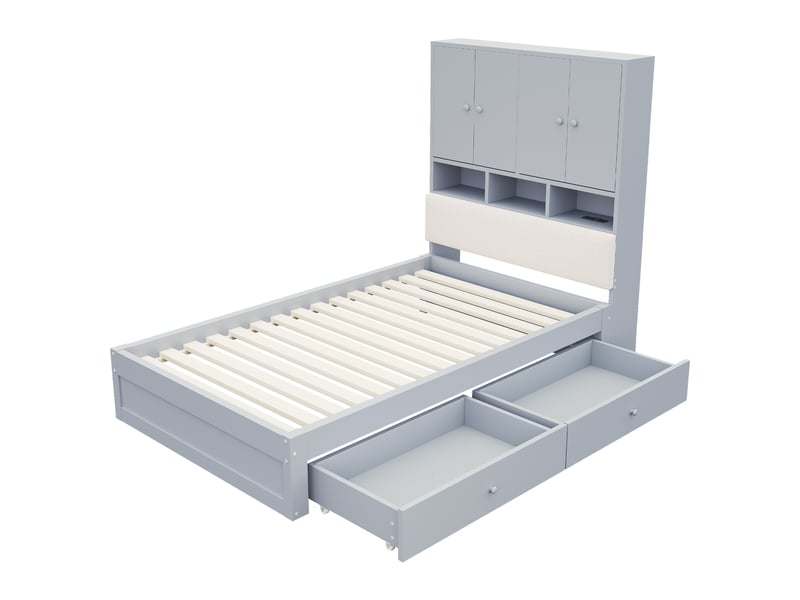  Lit jeune, 90x200 cm, éclairage led, ports de charge, gris, poids 47 kg cao-LDF00641AAE-conf-NEW - Conforama A