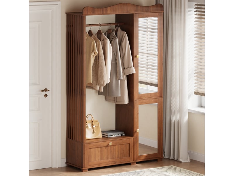  Armoire penderie ouverte avec miroir 115,5x38,5x194,5 cm mdf noyer  - Conforama D