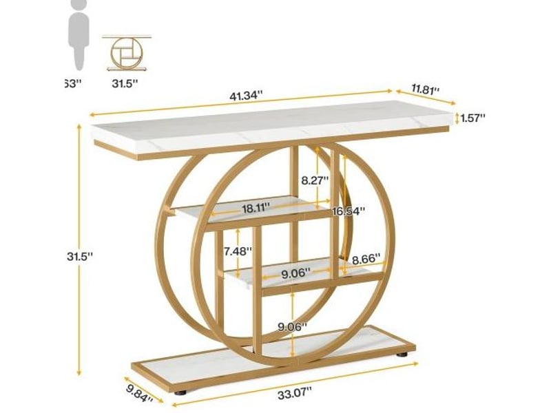  Console 105 x 30 x 80 cm en métal et bois à 4 niveaux blanche et dorée chicfurn  - Conforama D