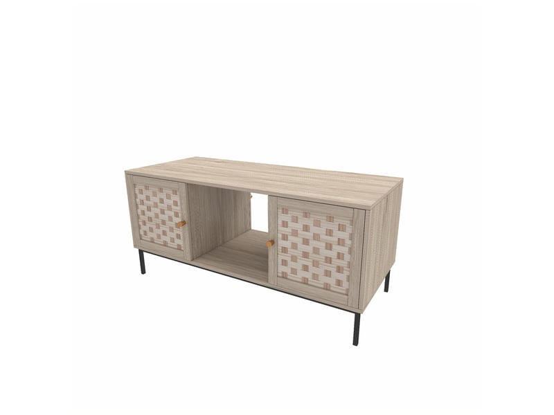  Table basse rectangulaire avec rangement et 4 portes coulissantes, 106 x 50 x 47,5 cm, coloris chêne  - Conforama A