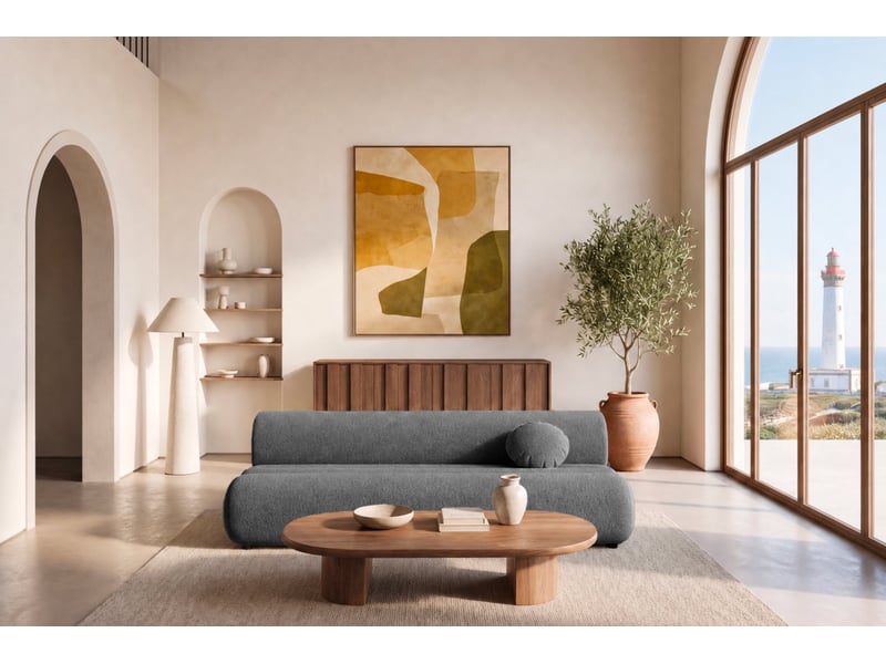  Bordilla - canapé droit convertible tissu chenille 3 places gris foncé  - Conforama D