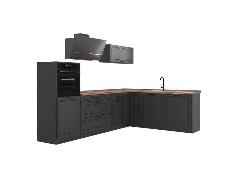  Vicco cuisine en angle, anthracite campagneanthracite, 287 x cm plan de travail chêne doré  - Conforama A