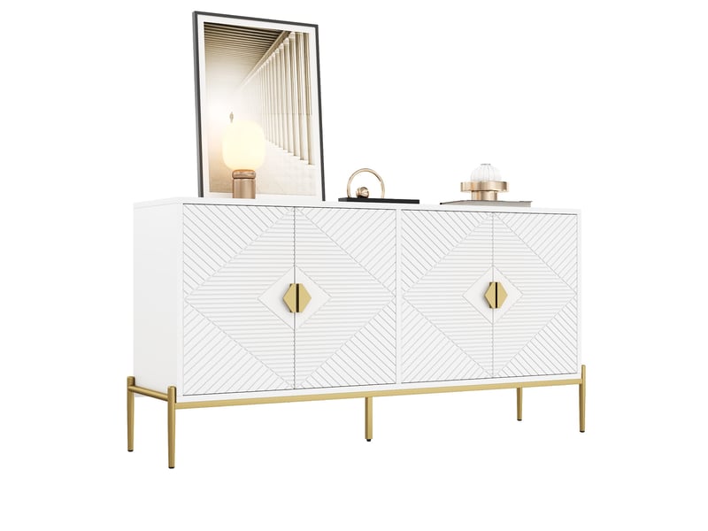  Buffet moderne 162x40x80 cm, portes à motif géométrique, poignées dorées, pieds métal, mdf et panneau de particules  - Conforama A