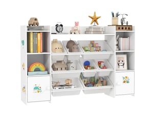 Meuble rangement enfant, étagère de rangement pour jouets enfants avec 8 bacs amovibles, 140 x 30 x 90 cm, blanc