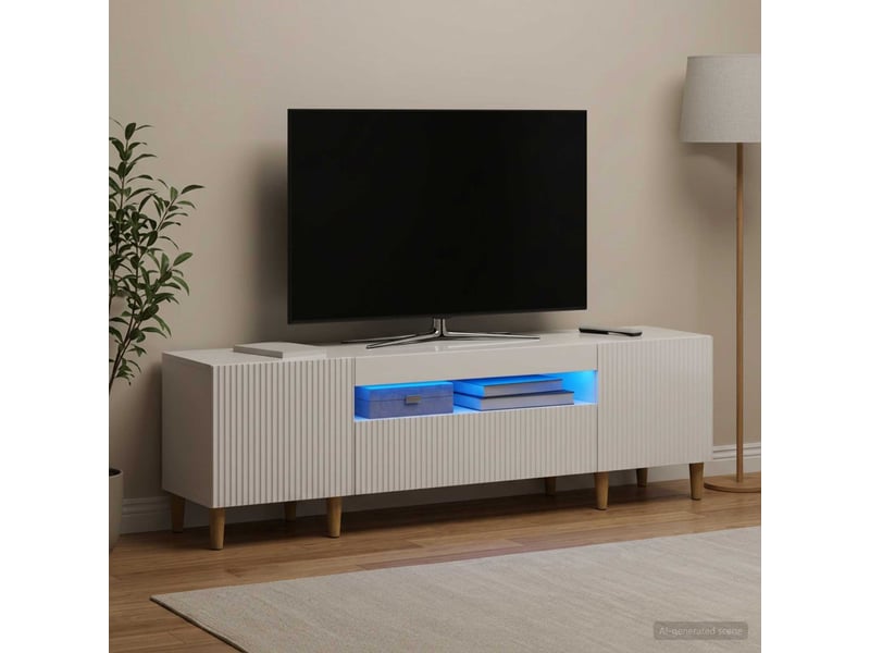  Meuble tv - banc tv - meuble de rangement led blanc brillant bois d'ingénierie  - Conforama D