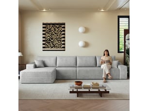 Canapé d’angle modulable 4 places avec méridienne en l gris en velours côtelé, 340 x 175 cm